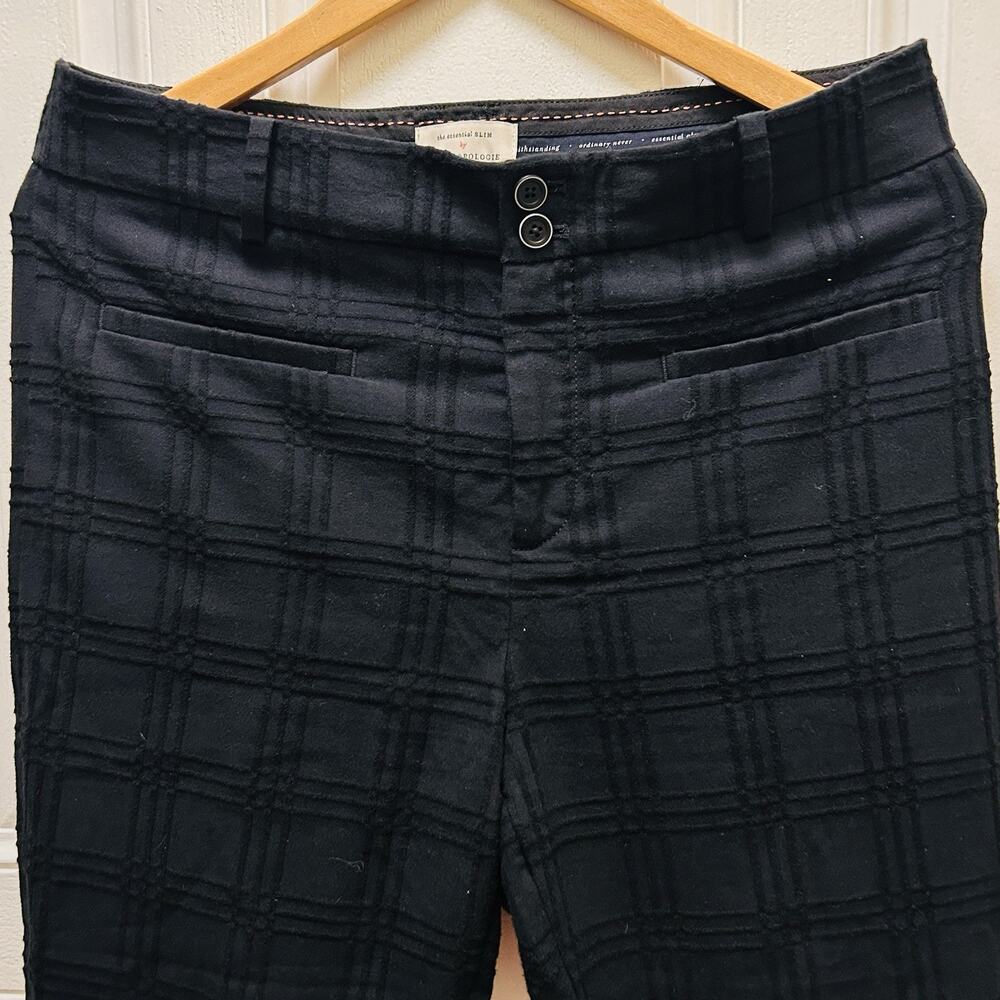 Anthropologie Essential Slim Black Textured Plaid Pants Sz 8 Windowpane Trousers